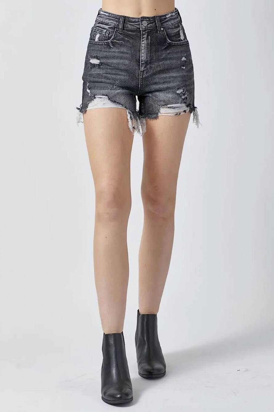 NEW TRENDSI remi plus high rise distressed shorts in grey